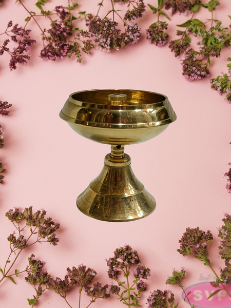 Brass Temple Diya With Holder