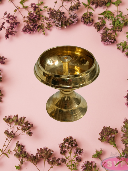 Brass Temple Diya With Holder