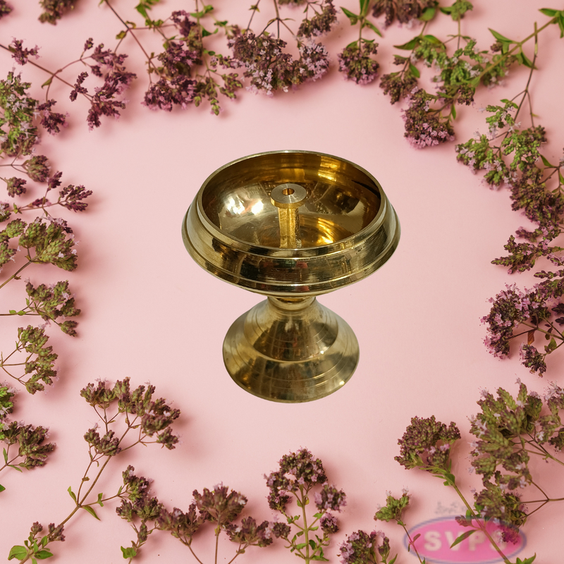 Brass Temple Diya With Holder