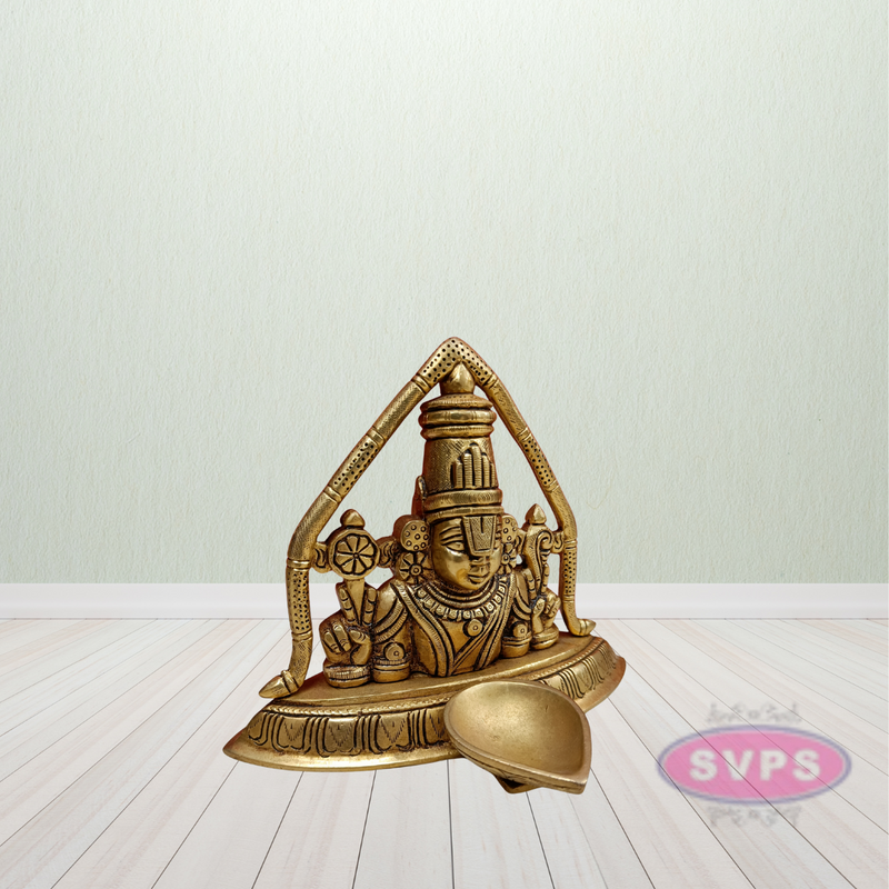 Brass Tirupathi Balaji Statue With Lamp