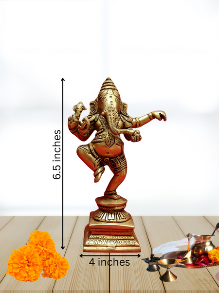 Brass Antique Dancing Ganesha Idol