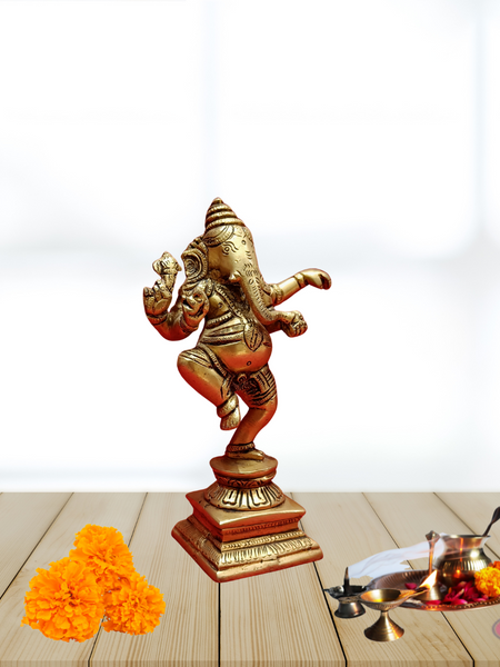 Brass Antique Dancing Ganesha Idol