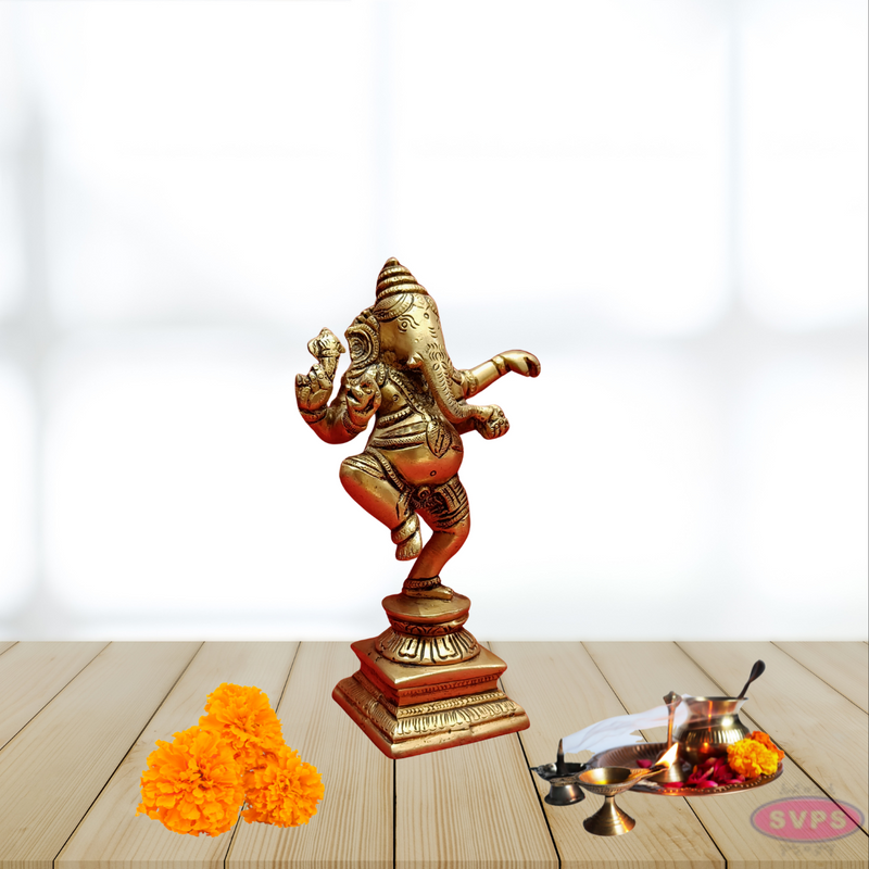 Brass Antique Dancing Ganesha Idol