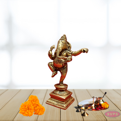 Brass Antique Dancing Ganesha Idol