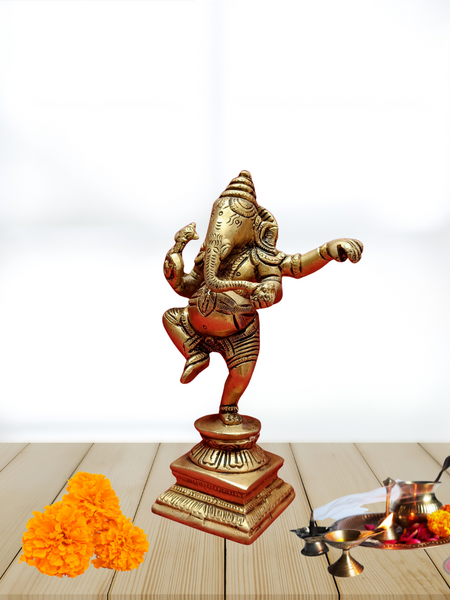 Brass Antique Dancing Ganesha Idol