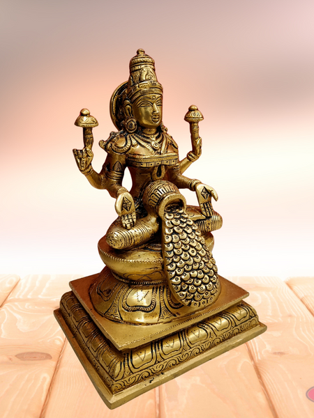 Brass Antique Dhanalakshmi With Kalasam And Gold Coins