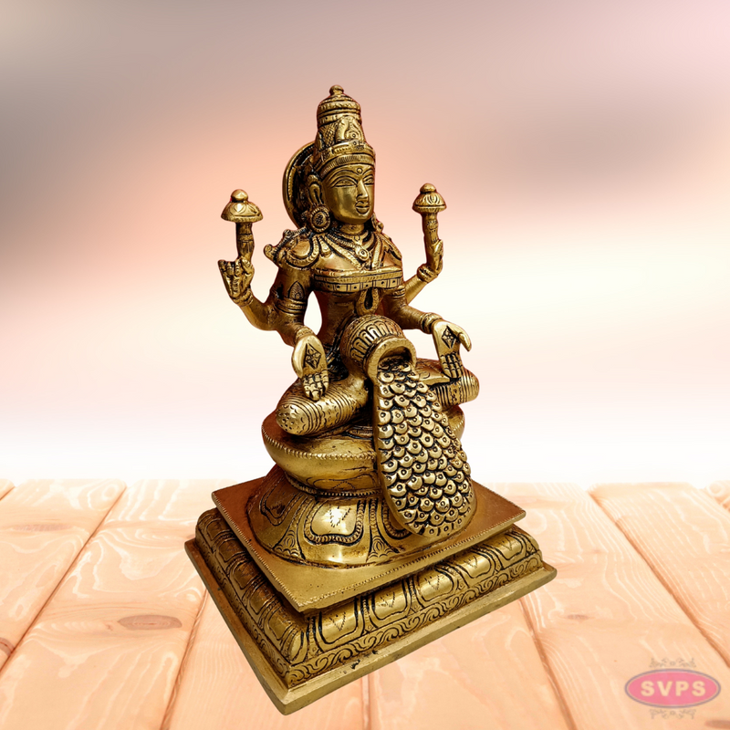 Brass Antique Dhanalakshmi With Kalasam And Gold Coins
