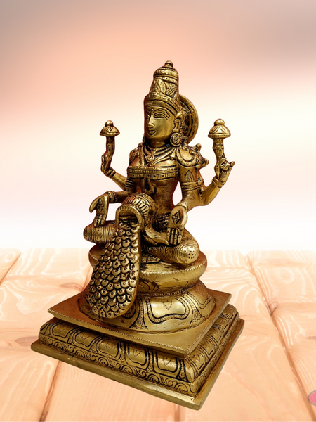 Brass Antique Dhanalakshmi With Kalasam And Gold Coins
