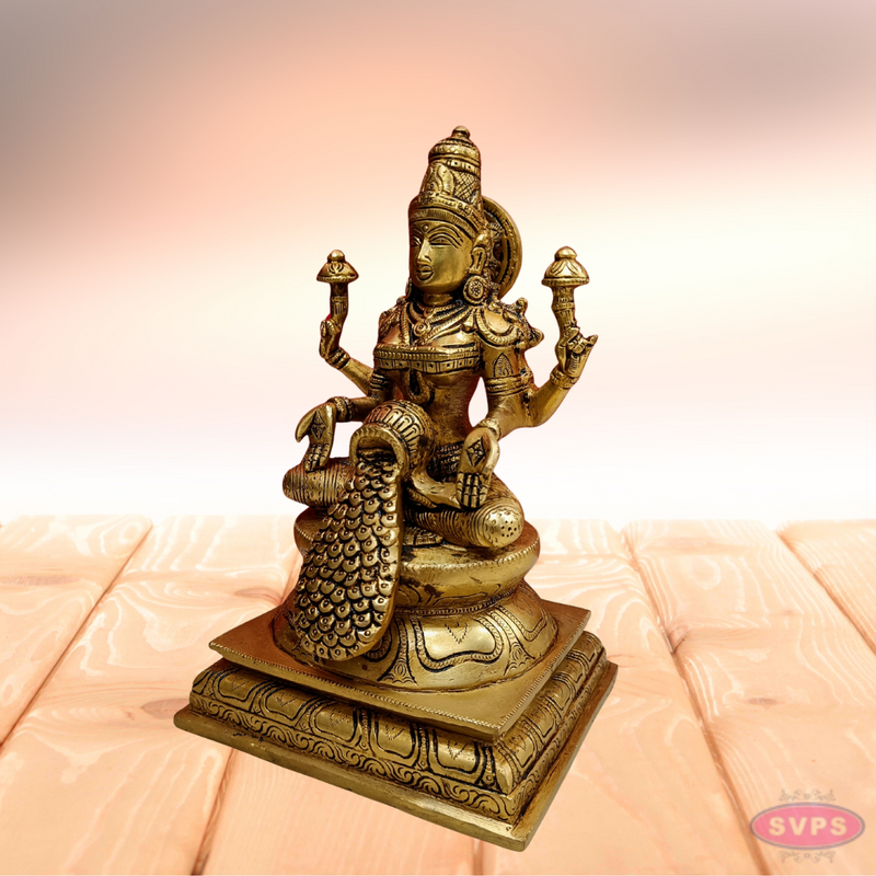 Brass Antique Dhanalakshmi With Kalasam And Gold Coins