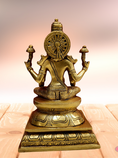 Brass Antique Dhanalakshmi With Kalasam And Gold Coins