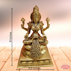 Brass Antique Dhanalakshmi With Kalasam And Gold Coins