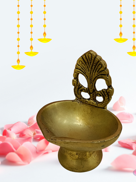 Brass Antique Diya With Stand For Diwali