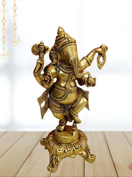 Brass Antique Finished Natya Ganesha Idol