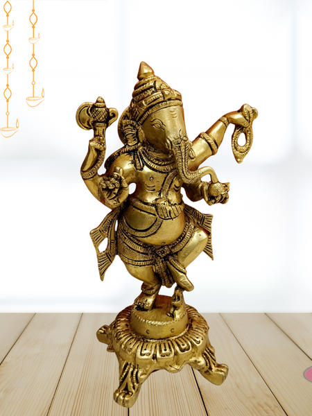 Brass Antique Finished Natya Ganesha Idol