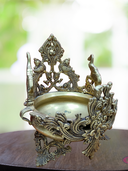 Brass Antique Indian Elephant Peacock Urli For Decor