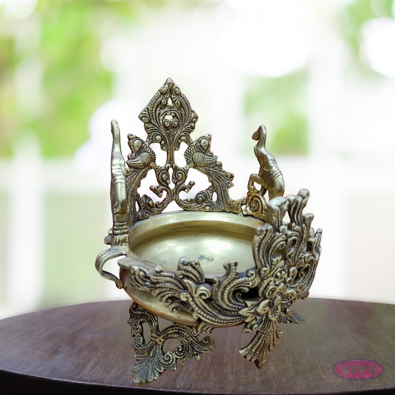 Brass Antique Indian Elephant Peacock Urli For Decor