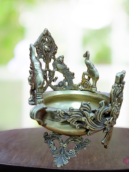 Brass Antique Indian Elephant Peacock Urli For Decor