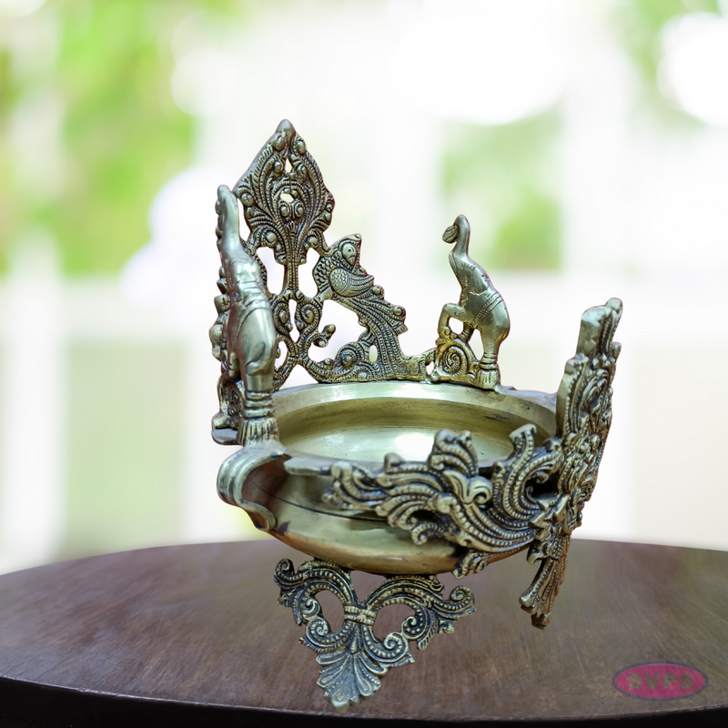 Brass Antique Indian Elephant Peacock Urli For Decor