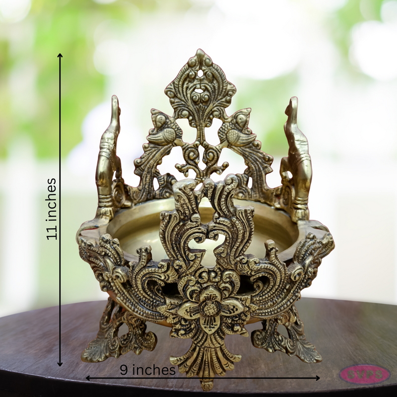 Brass Antique Indian Elephant Peacock Urli For Decor