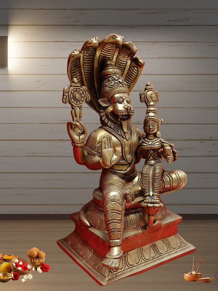 Brass Bhagavan Narasimha With Bhudevi / 34 Inches