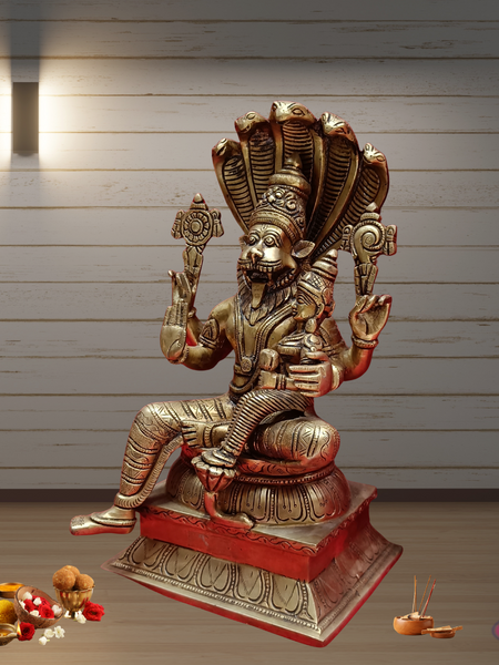 Brass Bhagavan Narasimha With Bhudevi / 34 Inches