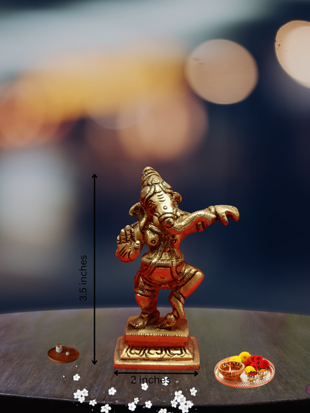 Brass Dancing Ganesha / Ganpathi Idol - 3.5 Inches