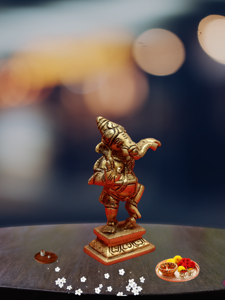 Brass Dancing Ganesha / Ganpathi Idol - 3.5 Inches