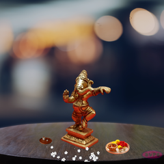 Brass Dancing Ganesha / Ganpathi Idol - 3.5 Inches