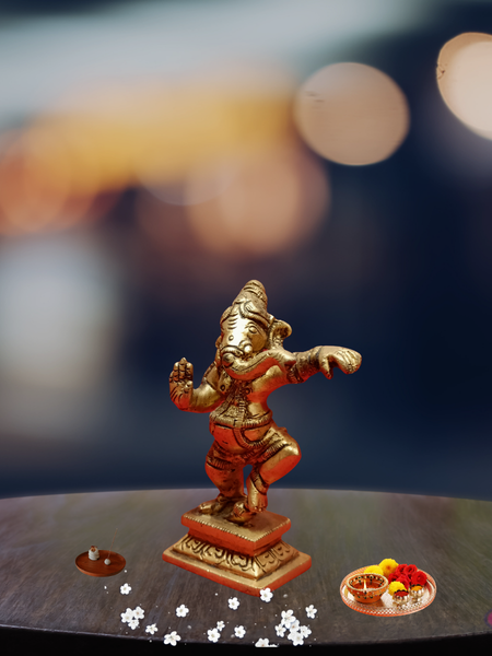Brass Dancing Ganesha / Ganpathi Idol - 3.5 Inches