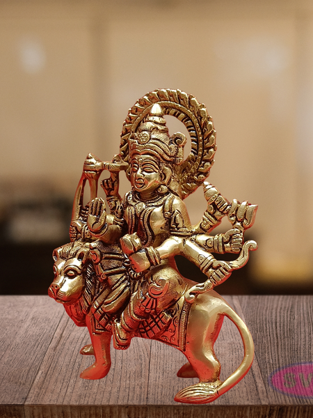 Brass Durgai Amman Idol On Lion