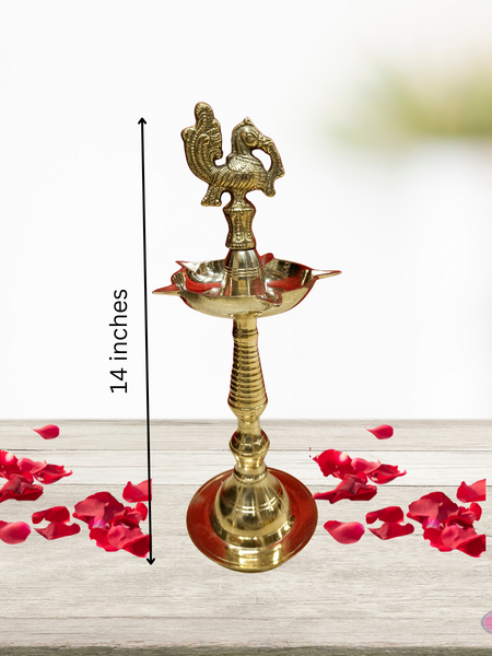 Brass Five Face Peacock Lamp- 14 Inch- 1 lamp