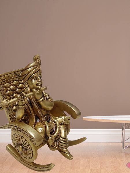 Brass Flute Krishna Sitting On Swing Chair