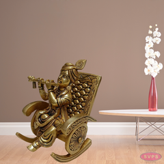 Brass Flute Krishna Sitting On Swing Chair