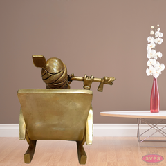 Brass Flute Krishna Sitting On Swing Chair