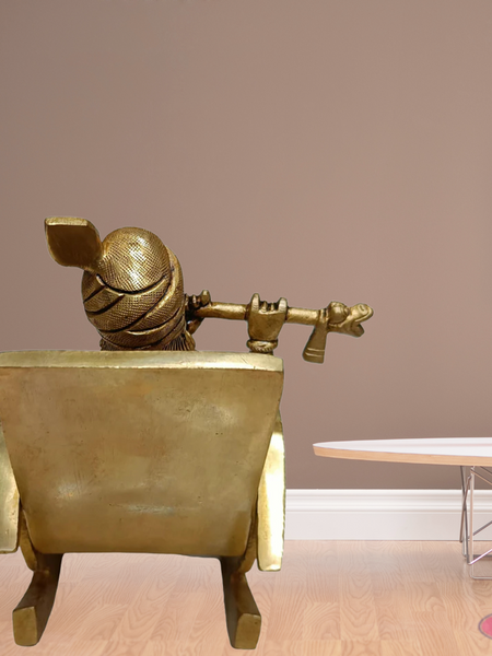 Brass Flute Krishna Sitting On Swing Chair