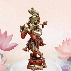 Brass Flute Krishna Standing On Lotus