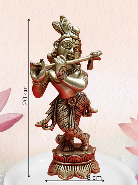 Brass Flute Krishna Standing On Lotus