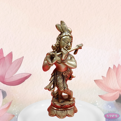 Brass Flute Krishna Standing On Lotus