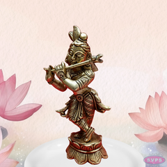 Brass Flute Krishna Standing On Lotus