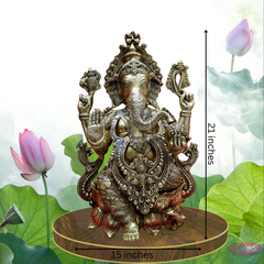 Brass Ganesha On Lotus / 21 Inches
