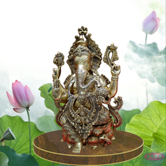 Brass Ganesha On Lotus / 21 Inches