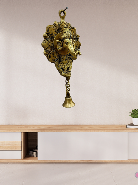 Brass Ganesha Wall Hanging With Bell For Wall Decor