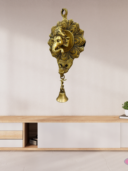 Brass Ganesha Wall Hanging With Bell For Wall Decor