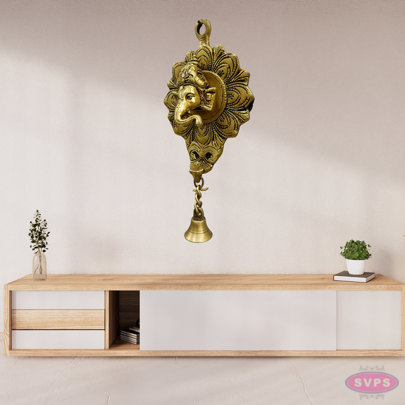 Brass Ganesha Wall Hanging With Bell For Wall Decor