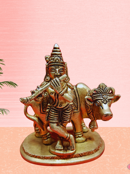 Brass Gopala Krishna With Cow