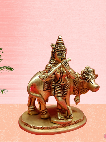 Brass Gopala Krishna With Cow