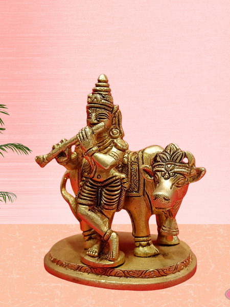 Brass Gopala Krishna With Cow