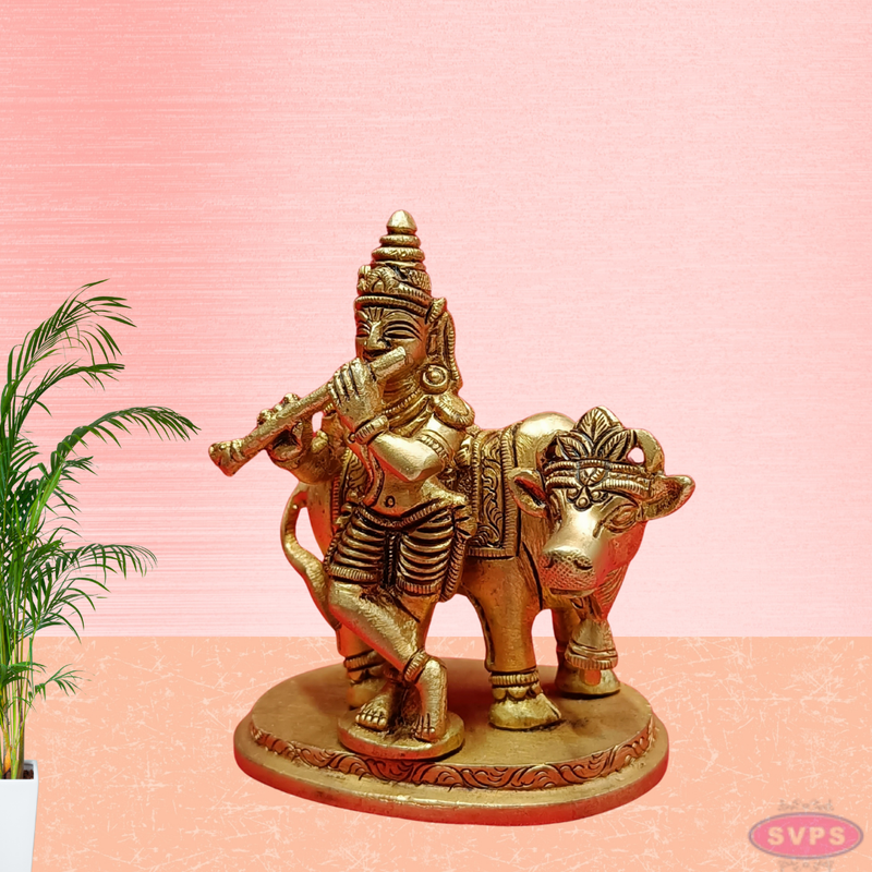 Brass Gopala Krishna With Cow