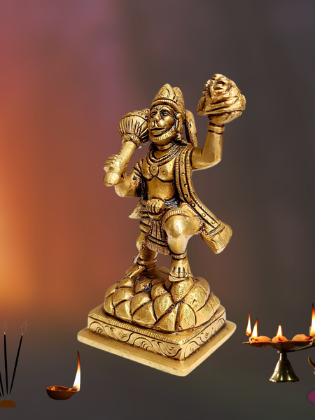 Brass Hanuman Carrying Sanjeevi Mountain