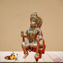 Brass Hanuman Seated On Chowki With  Gada /Mace